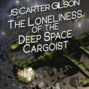 Book cover for "The Loneliness of the Deep Space Cargoist", showing a spaceship traversing a field of space rocks. On the side of the ship is a logo of the earth with a tree above and roots below it.